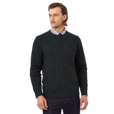 Hammond & Co. by Patrick Grant Big and tall dark green lambswool rich cable knit jumper